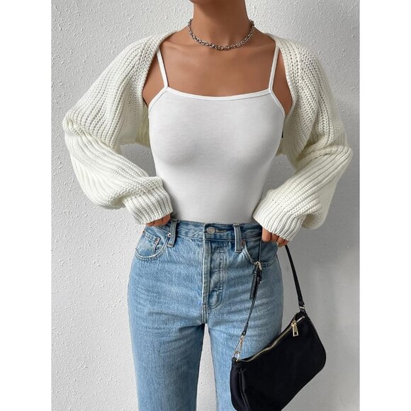 Women's Knit Long Sleeve Open Front Cardigan Sweater Bolero Shrug - Picture 4 of 5